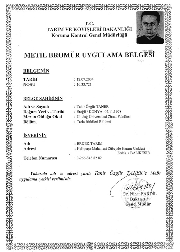 Metil Bromür Uygulama Belgesi Metil Bromür Uygulama Belgesi